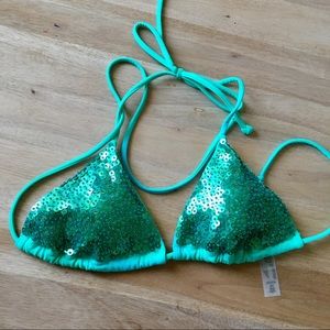 VS Teal Sparkle Sequin Mermaid Bikini Top - NWOT